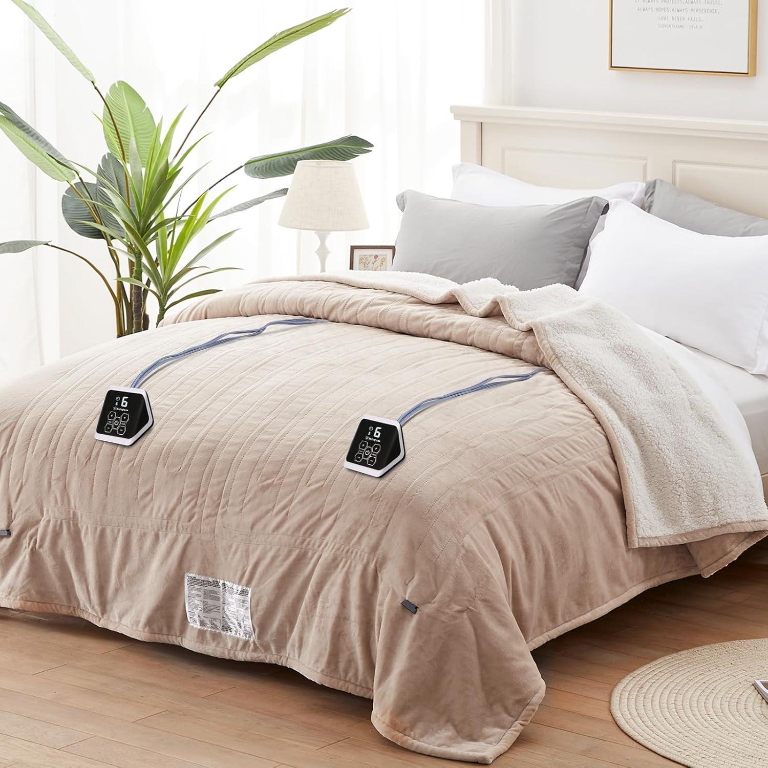 image:imageWestinghouse Heated Blanket Twin Size Soft Flannel to Sherpa Electric Blanket with 10 Heating Levels 12 Hours Auto Off Fast Heating Machine Washable 62x84 Inch CharcoalBeige