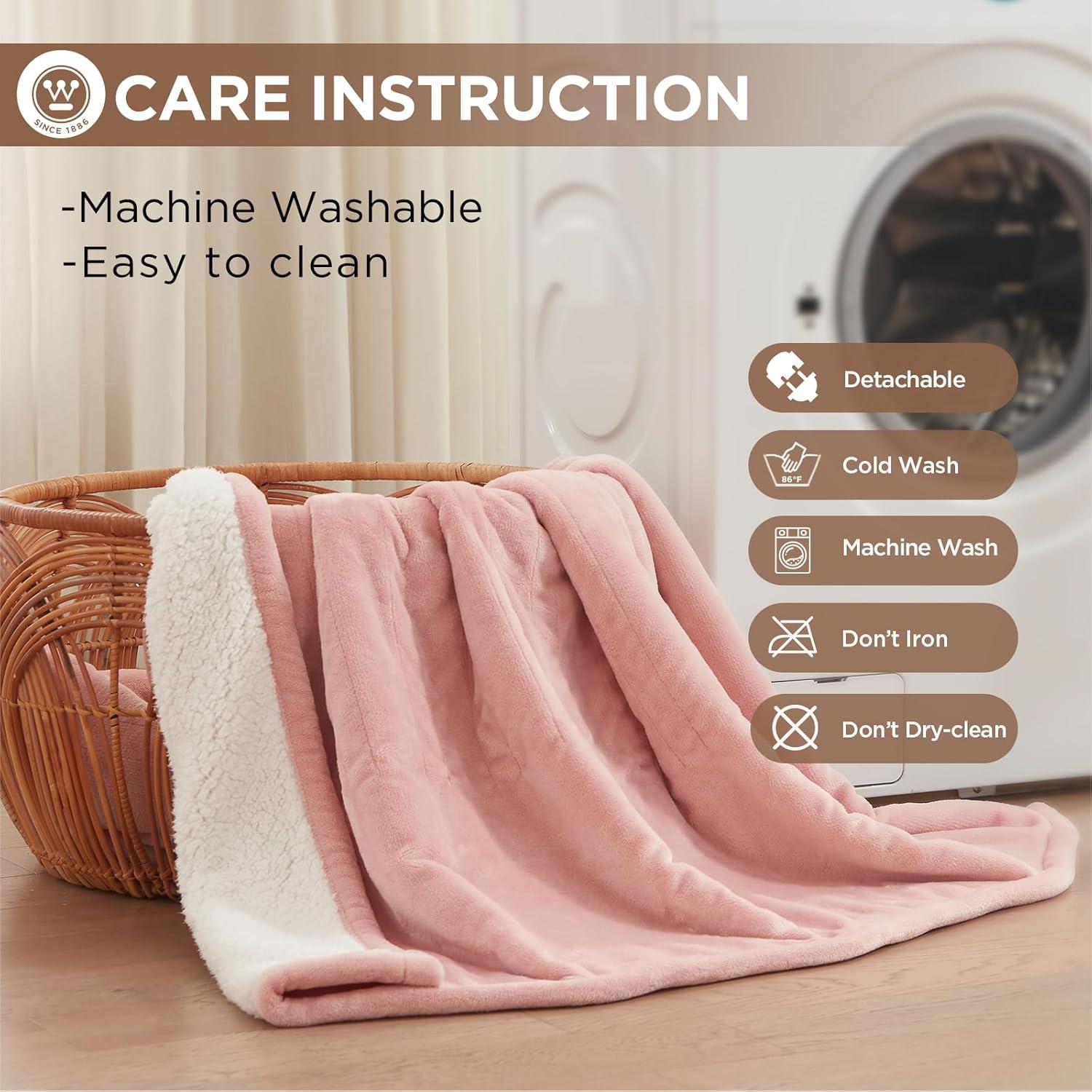 image:imageWestinghouse Heated Blanket Twin Size Soft Flannel to Sherpa Electric Blanket with 10 Heating Levels 12 Hours Auto Off Fast Heating Machine Washable 62x84 Inch CharcoalPink