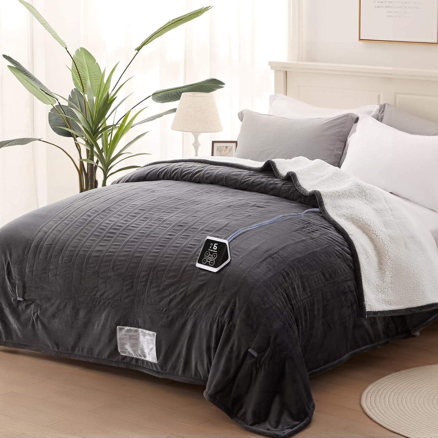image:imageWestinghouse Heated Blanket Twin Size Soft Flannel to Sherpa Electric Blanket with 10 Heating Levels 12 Hours Auto Off Fast Heating Machine Washable 62x84 Inch CharcoalCharcoal