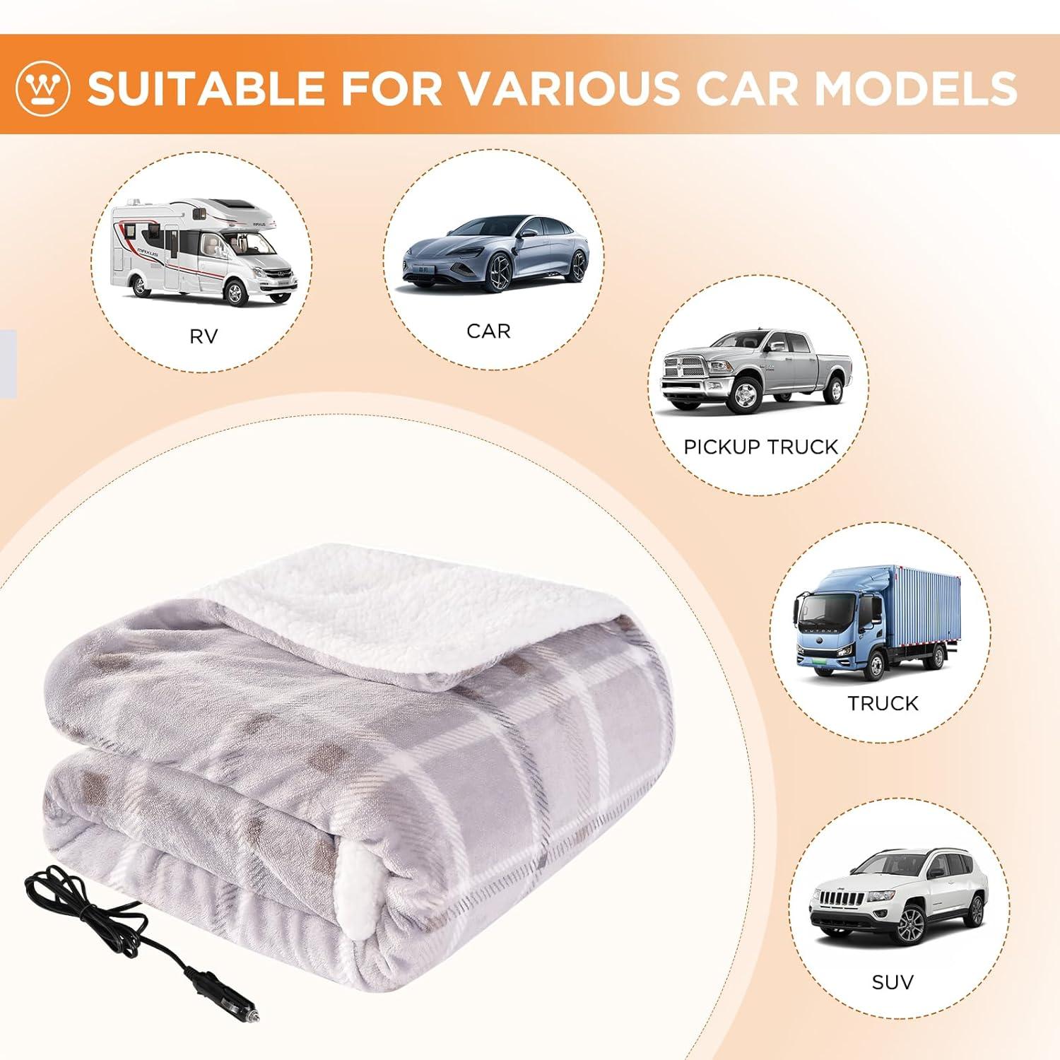 image:imageWestinghouse Heated Car Blanket 12Volt Electric Blanket for Car Truck SUV RV Portable Heated Throw for Camping Red Buffalo Plaid 59 x 43Beige Plaid