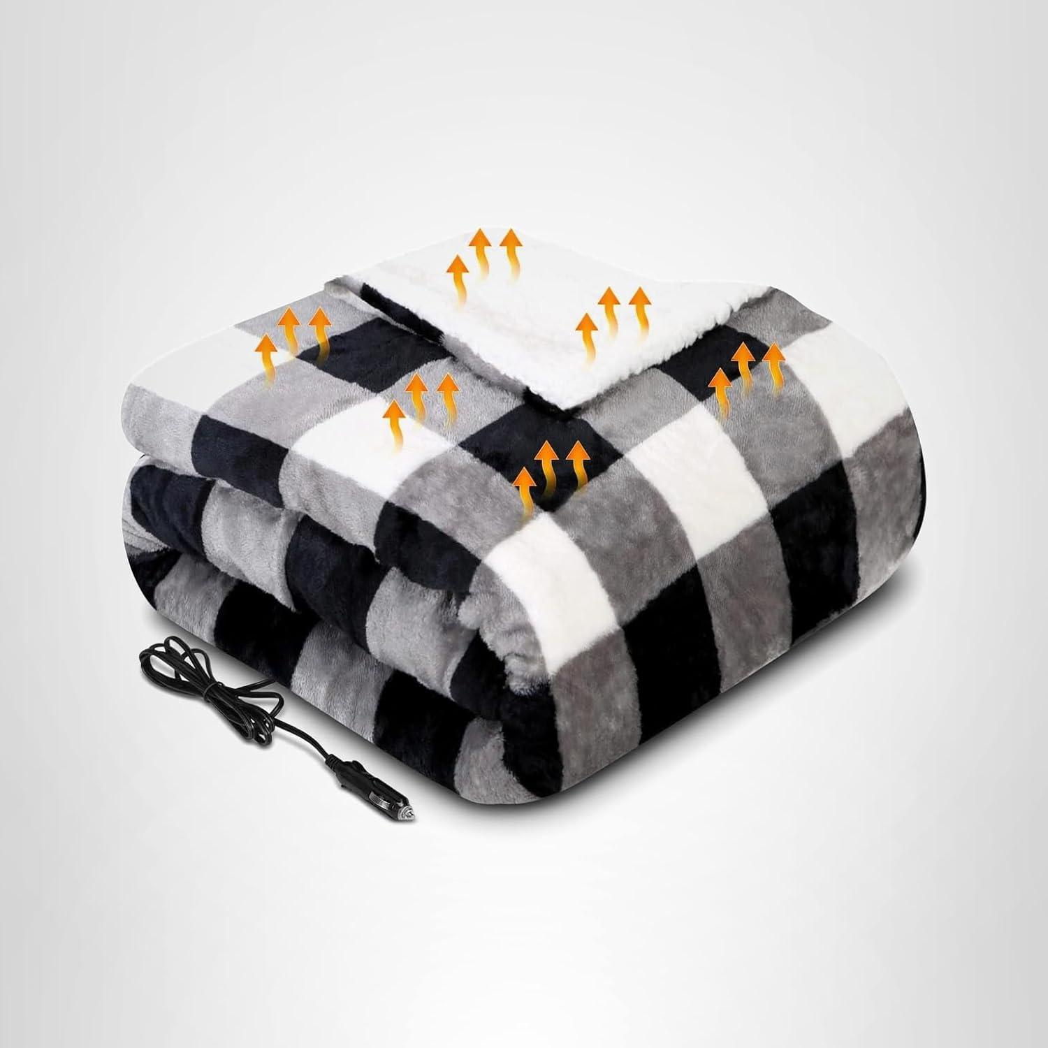 image:imageWestinghouse Heated Car Blanket 12Volt Electric Blanket for Car Truck SUV RV Portable Heated Throw for Camping Red Buffalo Plaid 59 x 43Grey Buffalo Plaid