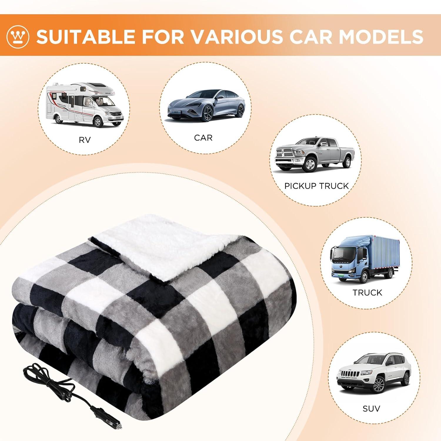 image:imageWestinghouse Heated Car Blanket 12Volt Electric Blanket for Car Truck SUV RV Portable Heated Throw for Camping Red Buffalo Plaid 59 x 43Grey Buffalo Plaid