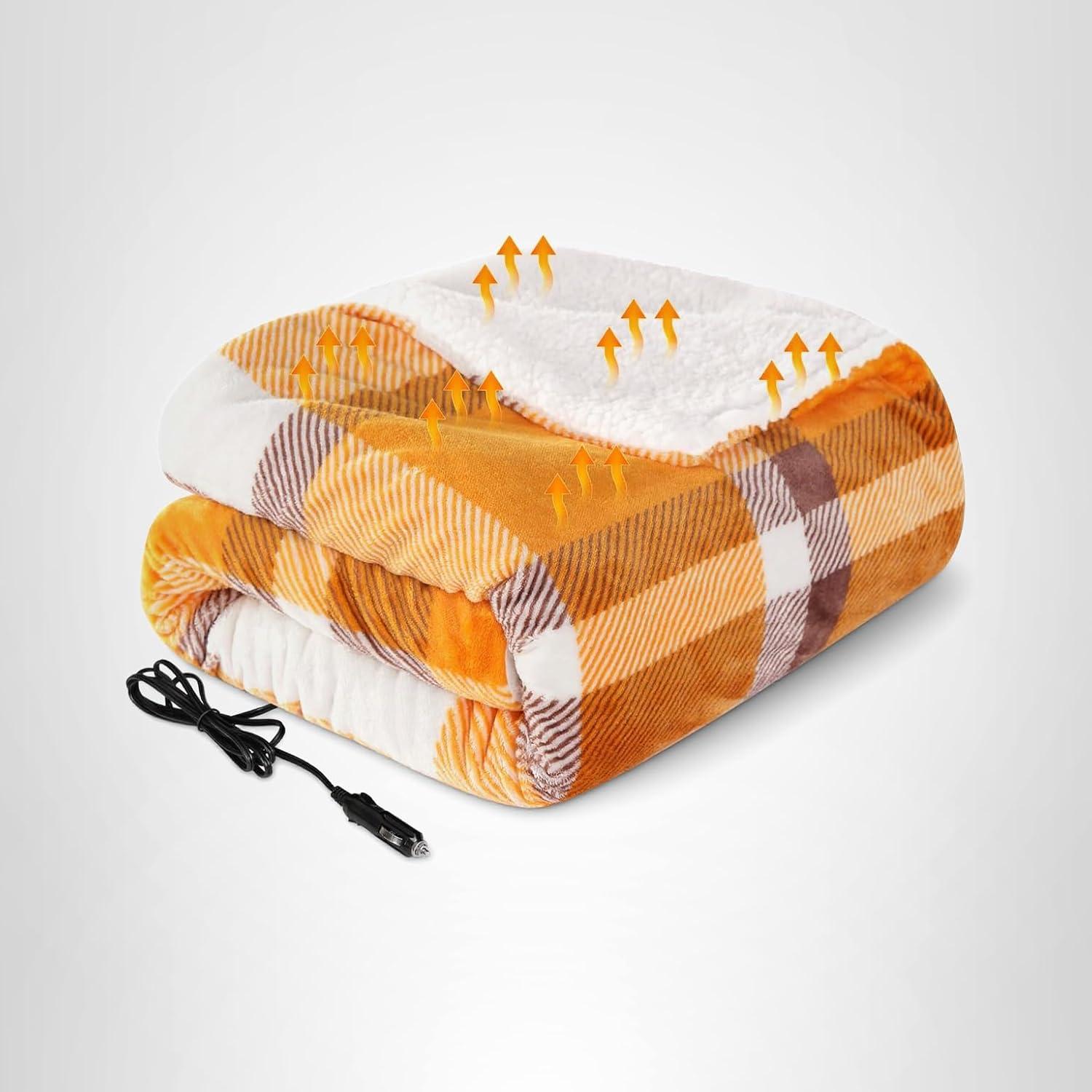 image:imageWestinghouse Heated Car Blanket 12Volt Electric Blanket for Car Truck SUV RV Portable Heated Throw for Camping Red Buffalo Plaid 59 x 43Orange Plaid