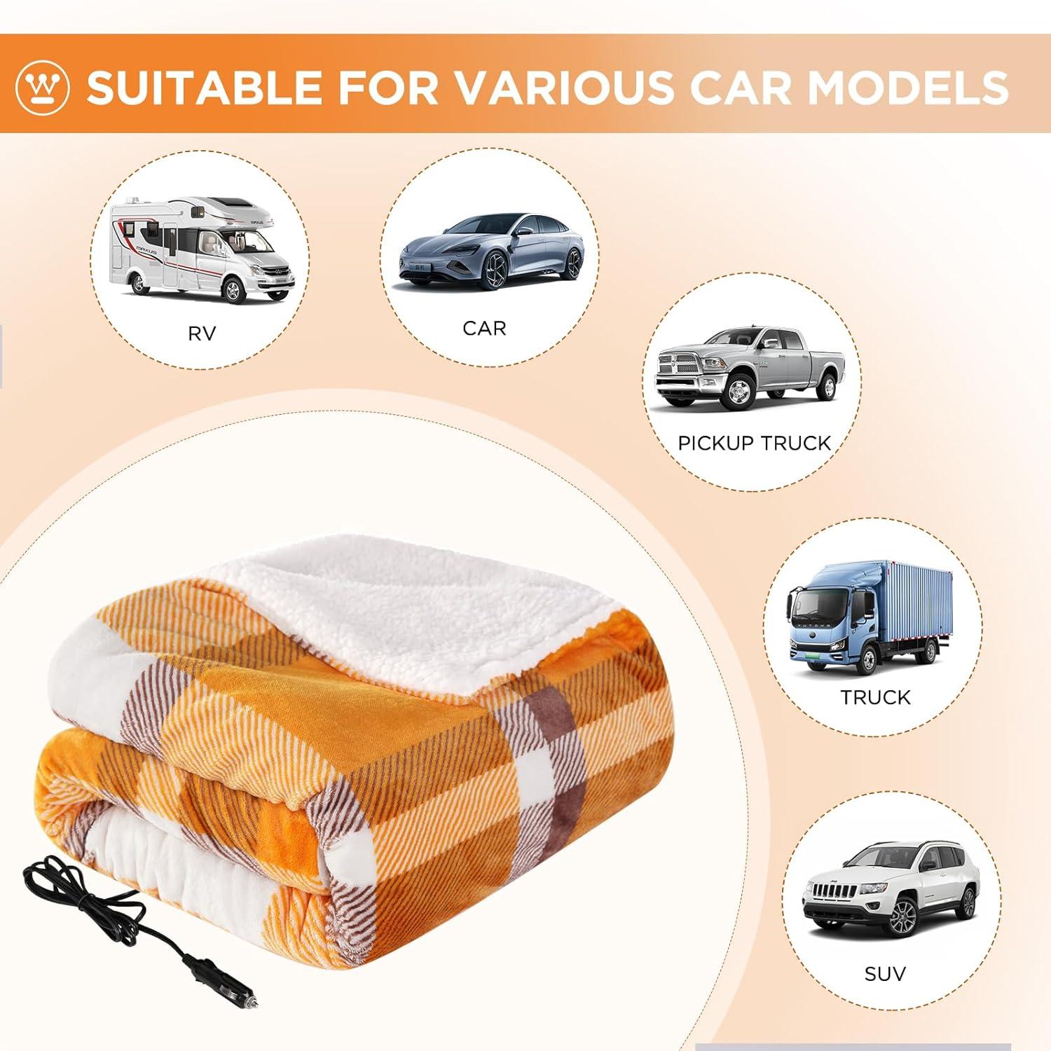 image:imageWestinghouse Heated Car Blanket 12Volt Electric Blanket for Car Truck SUV RV Portable Heated Throw for Camping Red Buffalo Plaid 59 x 43Orange Plaid