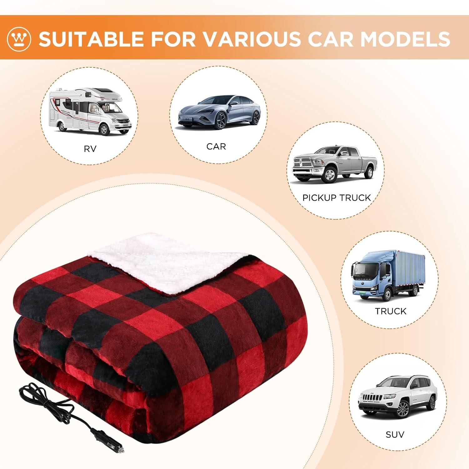 image:imageWestinghouse Heated Car Blanket 12Volt Electric Blanket for Car Truck SUV RV Portable Heated Throw for Camping Red Buffalo Plaid 59 x 43Red Buffalo Plaid