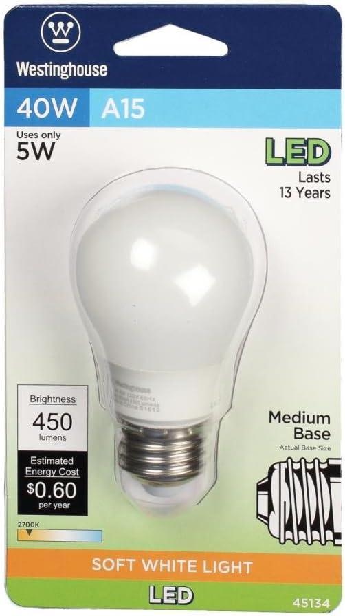 image:imageWestinghouse Lighting 4513400 40Watt Equivalent A15 Soft White LED Light Bulb with Medium Base Single1 Count Pack of 1