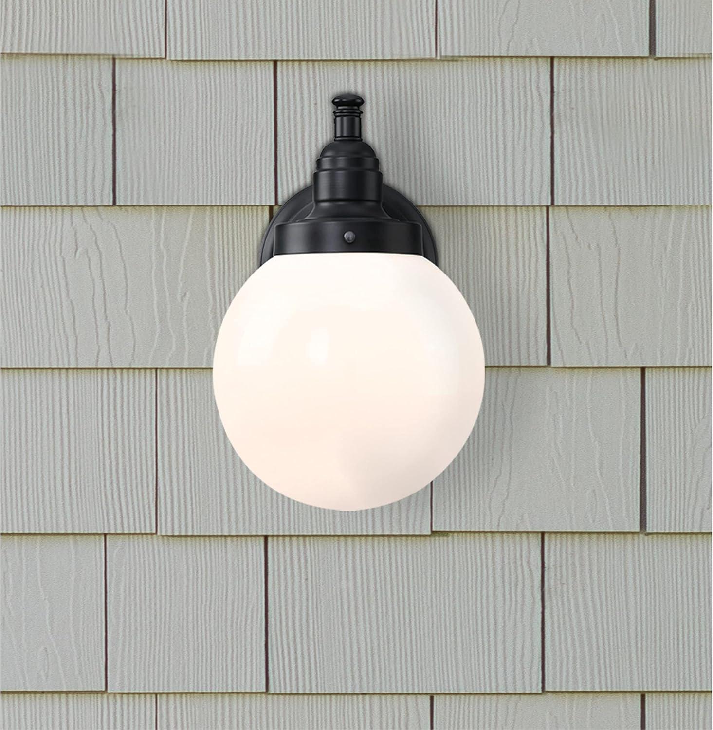 image:imageWestinghouse Lighting 6121400 Eddystone Traditional One Light Outdoor Wall Fixture with Dusk to Dawn Sensor Matte Black Finish White Opal GlassMatte Black with Dusk to Dawn Sensor