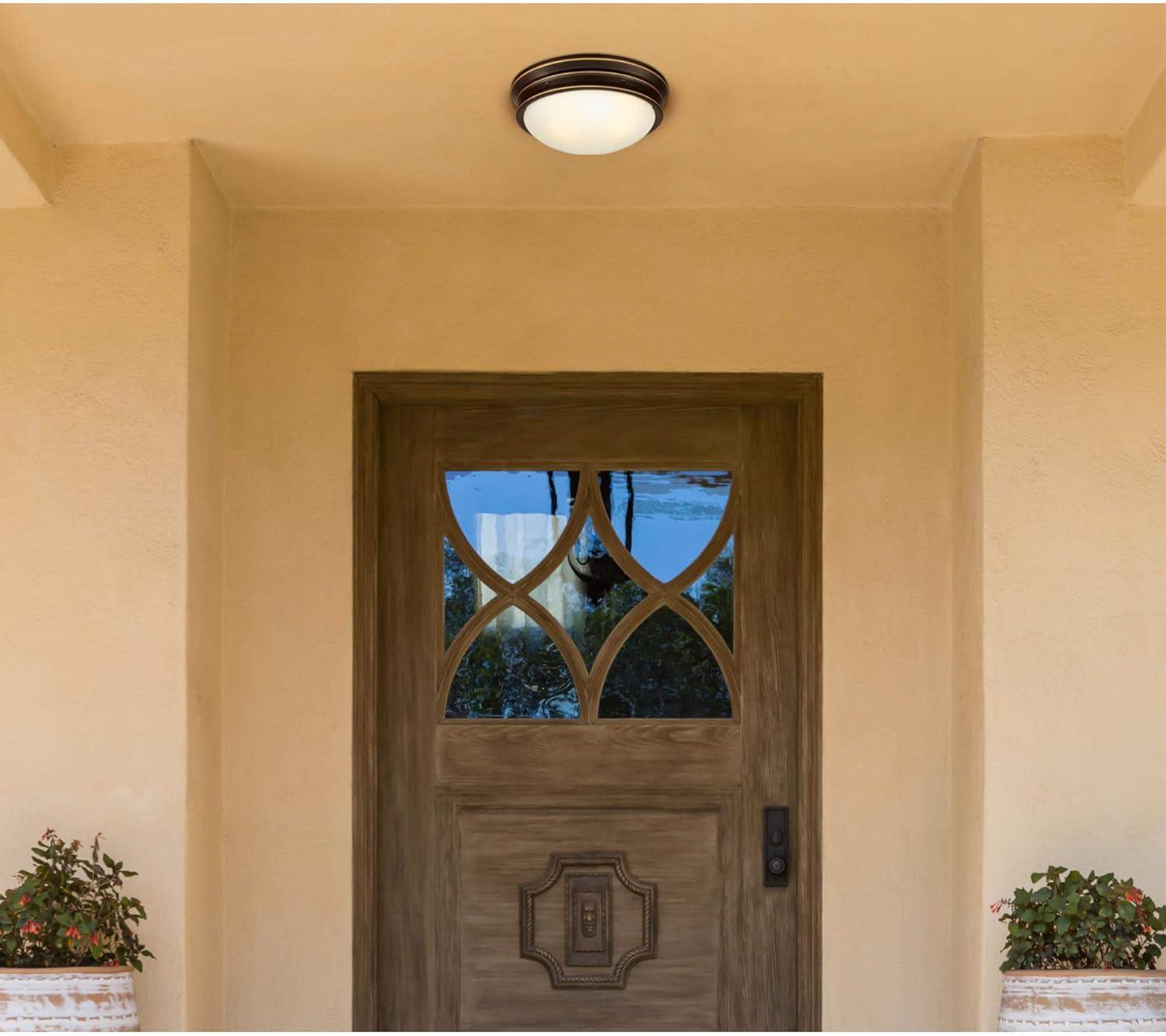 image:imageWestinghouse Lighting 6324100 Meadowbrook TwoLight Indoor FlushMount Ceiling Fixture Matte Black Finish with Frosted GlassOilRubbed Bronze