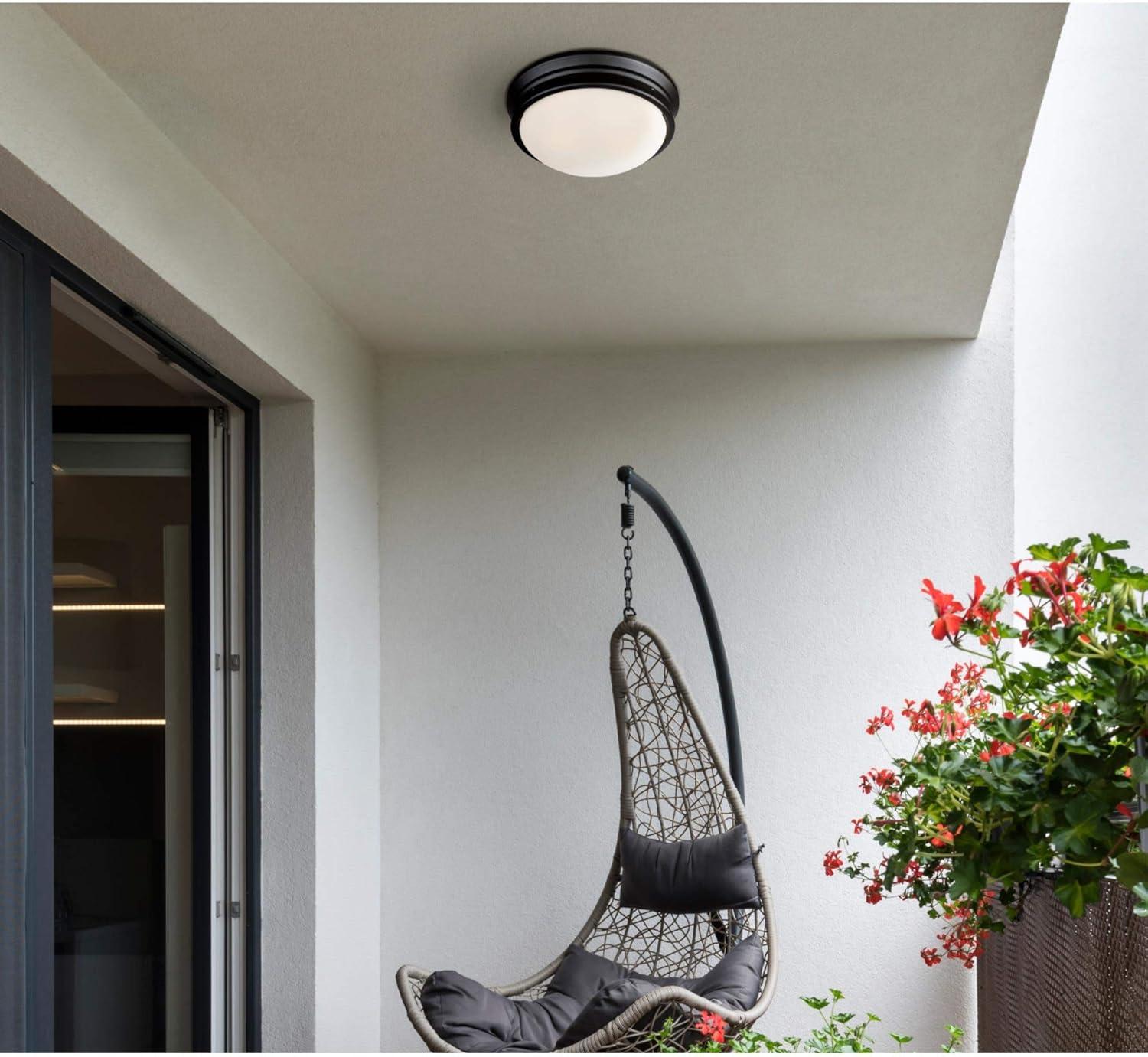image:imageWestinghouse Lighting 6324100 Meadowbrook TwoLight Indoor FlushMount Ceiling Fixture Matte Black Finish with Frosted GlassOilRubbed Bronze