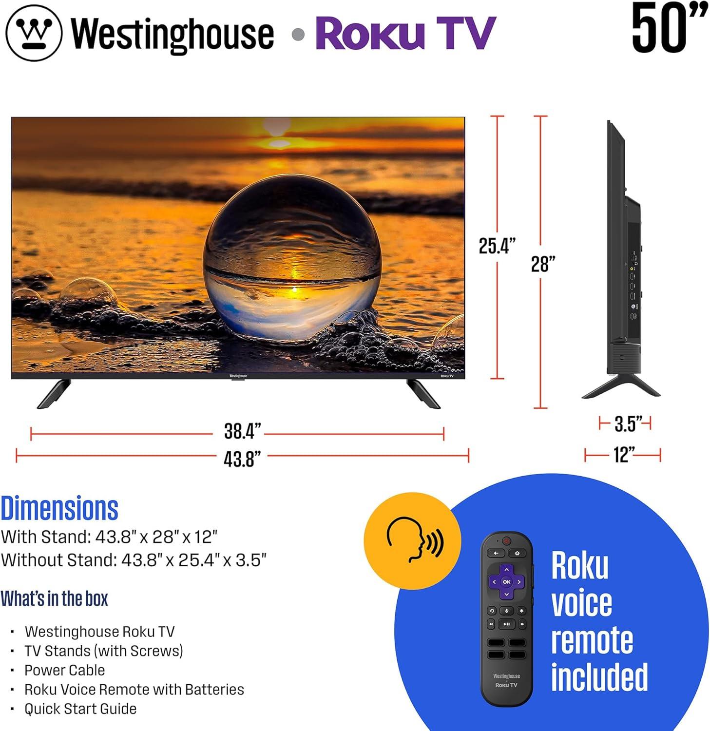 image:imageWestinghouse QLED TV and 20 Compact Mini Sound Bar 50 Inch Smart Television and 120W Surround Sound System