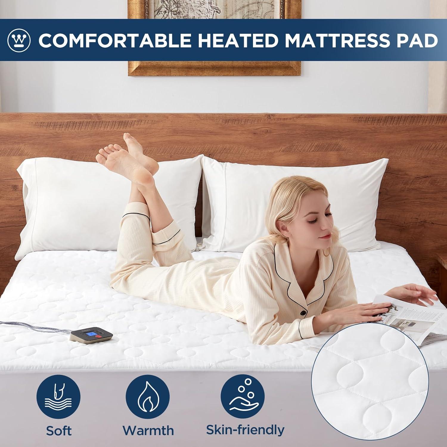 image:imageWestinghouse Queen Size Heated Mattress Pad Bed Warmer Electric Mattress Cover with 10 Heat Settings Dual Controller 112H Auto Shut Off Fit Up to 17 Deep Pocket Machine Washable 60x80 InchKing