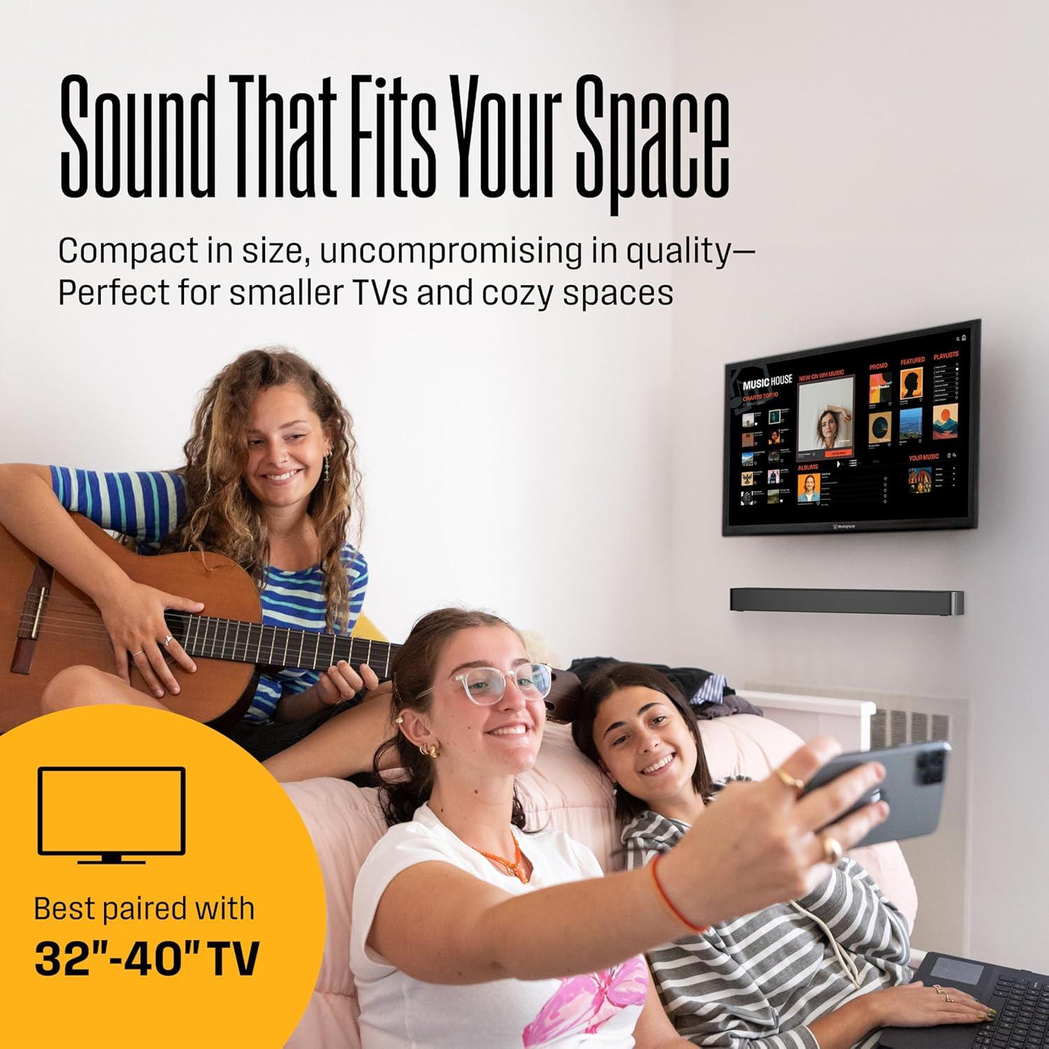image:imageWestinghouse Sound Bar for Smart TV 20 Compact Soundbar with Dolby Atmos and Digital Plus 120W Surround Sound System for TV Home Theater Audio eArc HDMI Bluetooth Roku TV Ready20 Channel Compact Soundbar