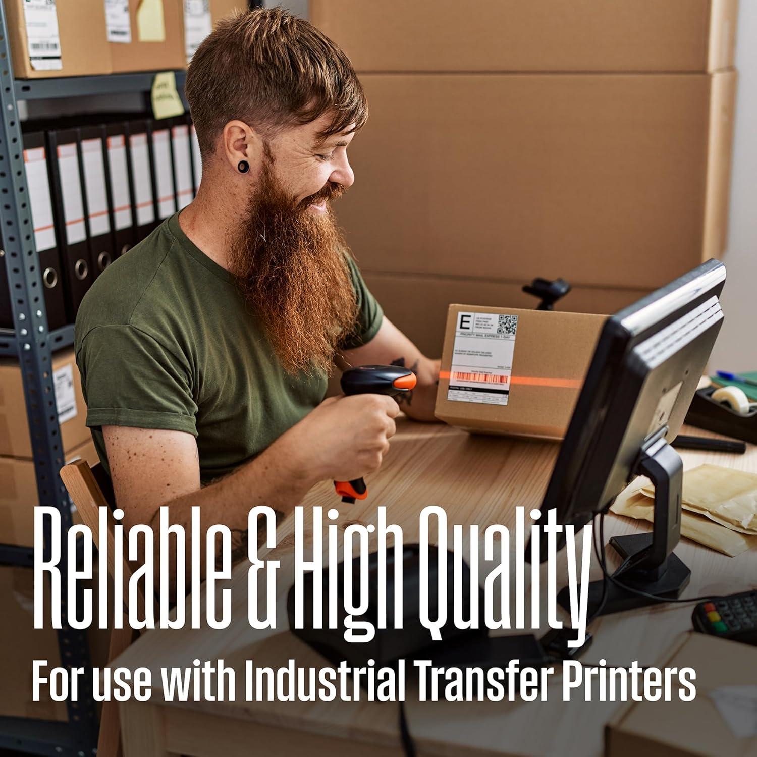 image:imageWestinghouse Thermal Transfer Ribbon 433 x 243 05 Core Premium Wax Resin Enhanced Ink Side Out Wax Ribbon for Thermal Printers Black 1 Roll Compatible with Zebra GC420t GK420t GX420t433 IN x 233 FT Pack of 6