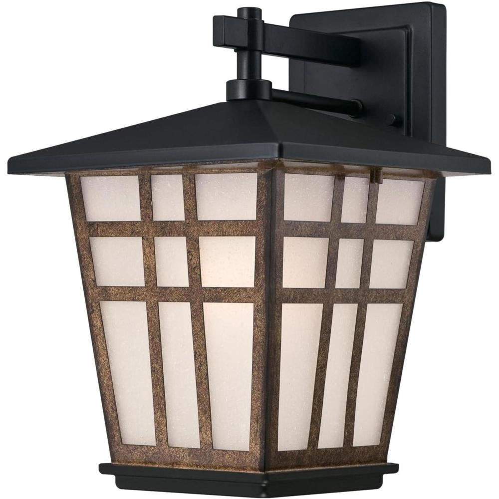 image:image6358200 Rollins OneLight Outdoor Wall Fixture Matte Black Finish with Barnwood Accents and Frosted Seeded Glass