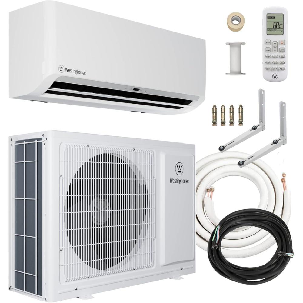image:imageWestinghouse 18000 BTU 230V 17 SEER2 Ductless Mini Split ACHeating System Inverter Heat Pump with 15ft Installation Kit White