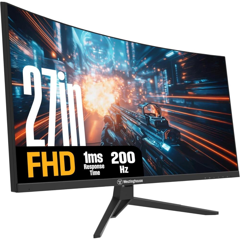 image:imageWestinghouse 27 Inch Curved Full HD Gaming Monitor 200Hz AMD FreeSync Support Low Motion Blur 1500R Curve 1920 x 1080 for PC Games with Built in Speakers DisplayPort 2X HDMI27 Inch