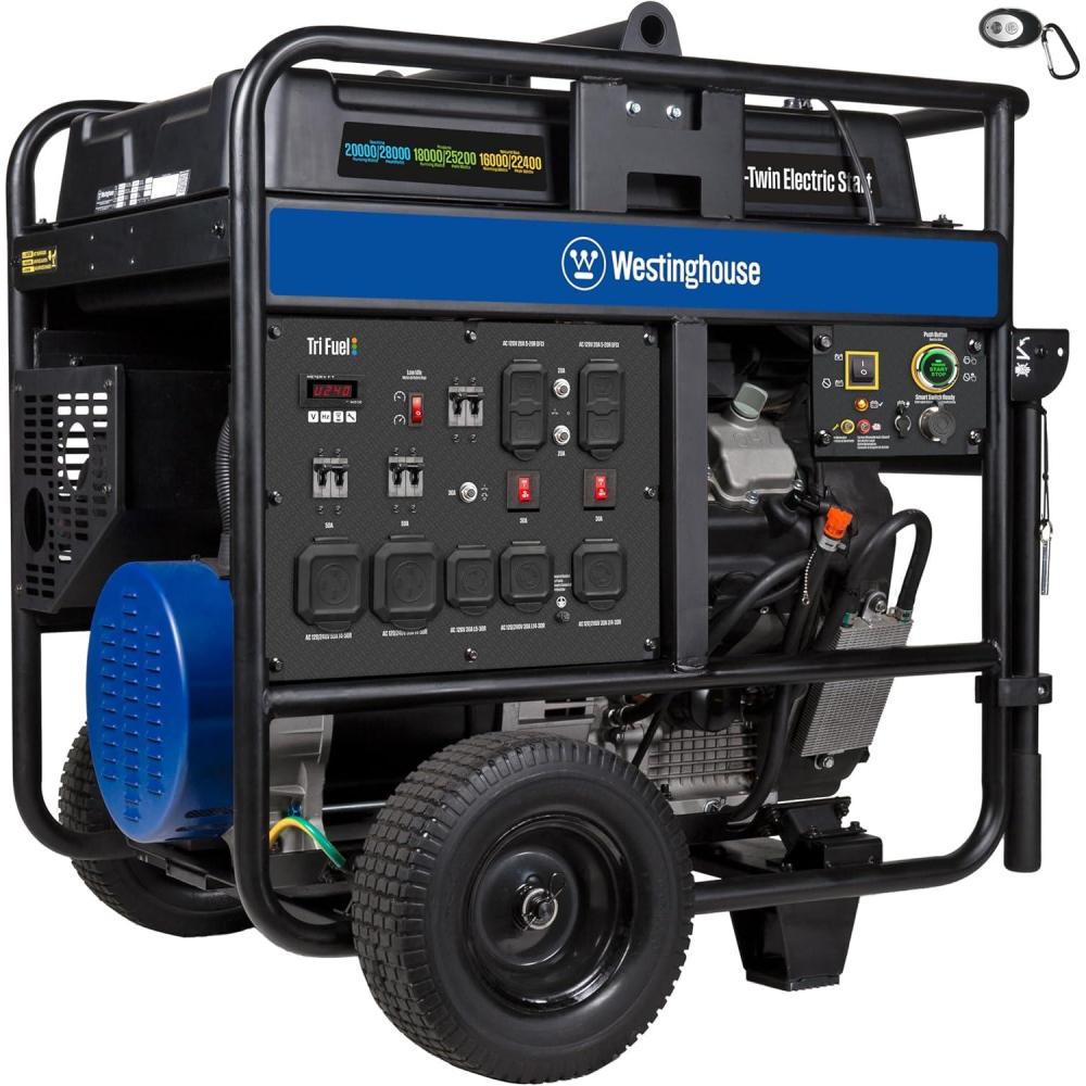 image:imageWestinghouse 28000 Peak Watt Home Backup Portable Generator Remote Electric Start with Auto Choke Transfer Switch Ready 30A amp 50A Outlets Gas Powered CO SensorBlue28000 Watts Tri Fuel CO Sensor