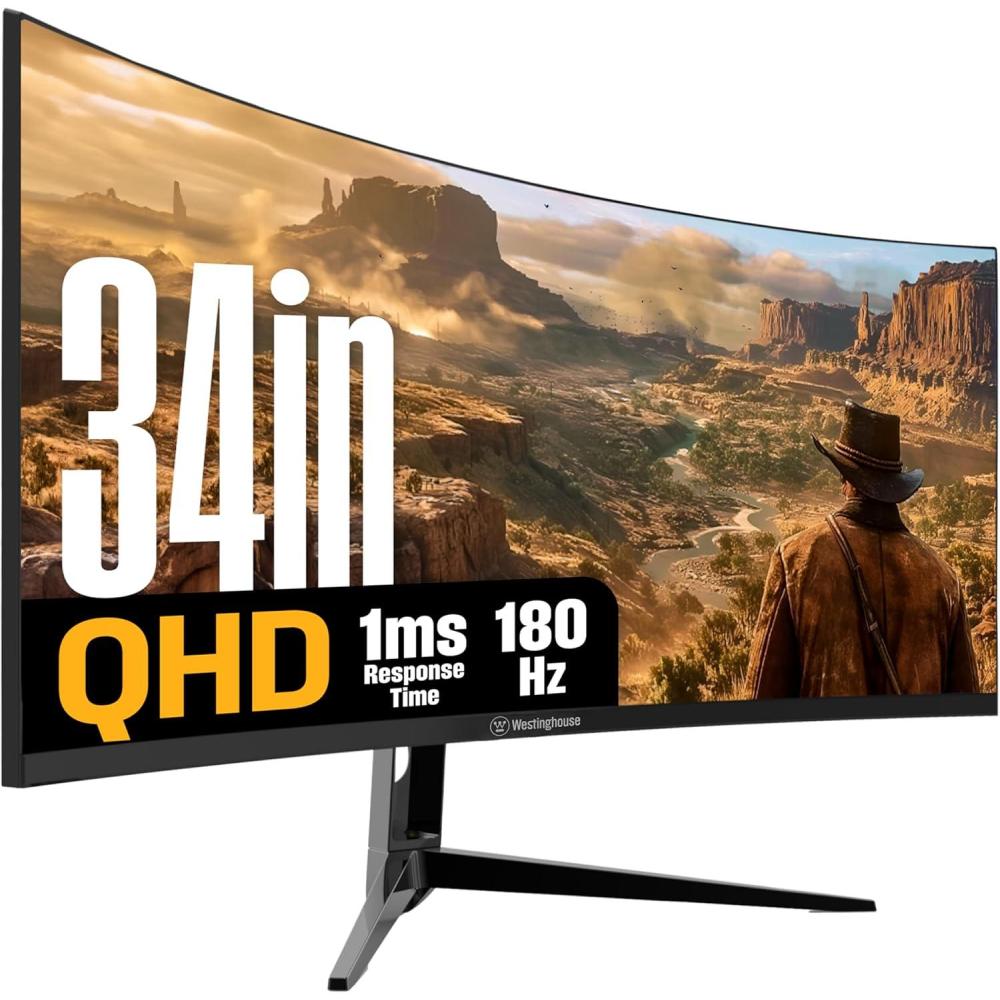 image:imageWestinghouse 34 Inch Curved Ultrawide Gaming Monitor 180Hz 1 ms AMD FreeSync Support Low Motion Blur 1500R Curve 3440 x 1440 for PC Games with Built in Speakers 2X DisplayPort 2X HDMI34 Inch 2026 Model