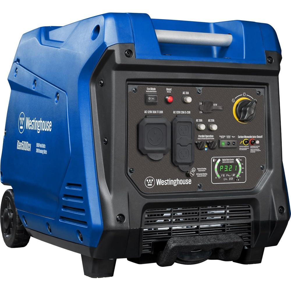image:imageWestinghouse 5000 Peak Watt Super Quiet Portable Inverter Generator Wheel amp Handle Kit RV Ready 30A Outlet Gas Powered CO Sensor Parallel CapableBlue5000 Watts  Gas Only  Recoil Start