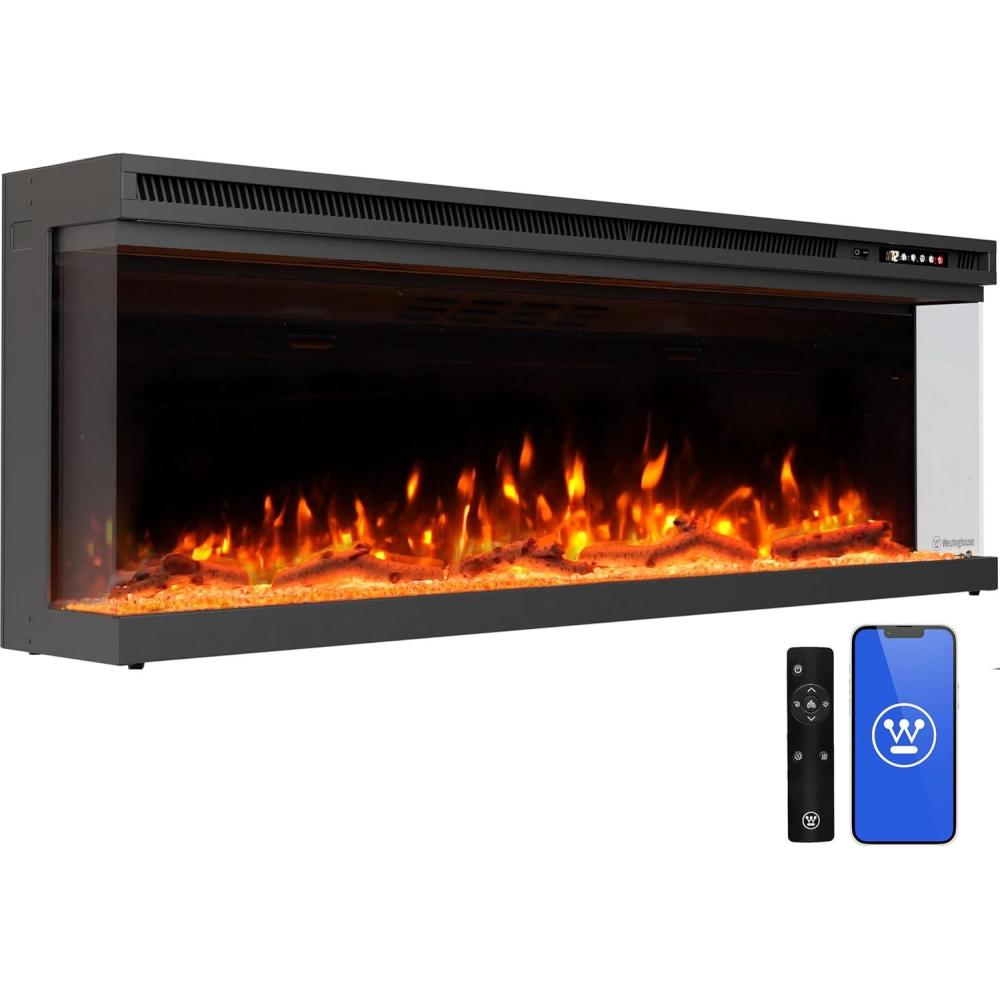 image:imageWestinghouse 50inch Electric Fireplace Realistic FlameampLog Set Compatible with Alexa amp Google Home Wall Mount or Recessed 24 Hour Timer Color Changing Flames 750W1500W Indoor Heater 50inch50inch