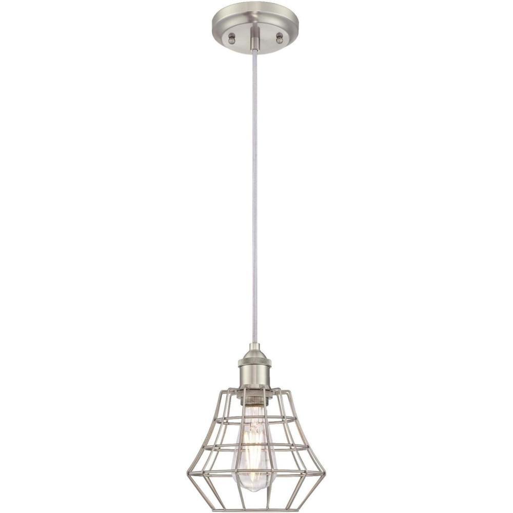 image:imageWestinghouse 6105300 Nathaniel OneLight Indoor Mini Pendant Matte Black Finish with Angled Bell Cage Shade OilRubbed BronzeBrushed Nickel