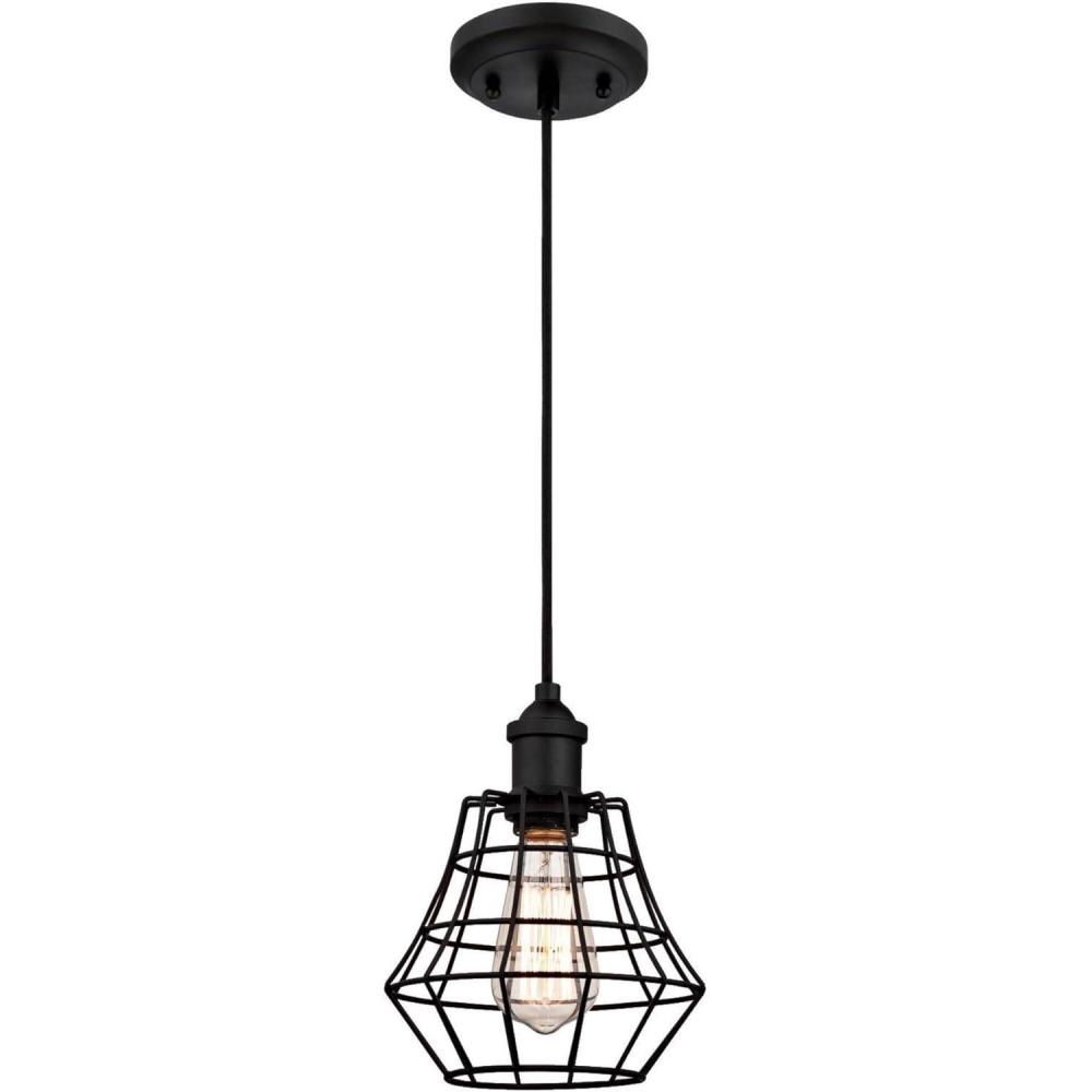 image:imageWestinghouse 6105300 Nathaniel OneLight Indoor Mini Pendant Matte Black Finish with Angled Bell Cage Shade OilRubbed BronzeOilRubbed Bronze