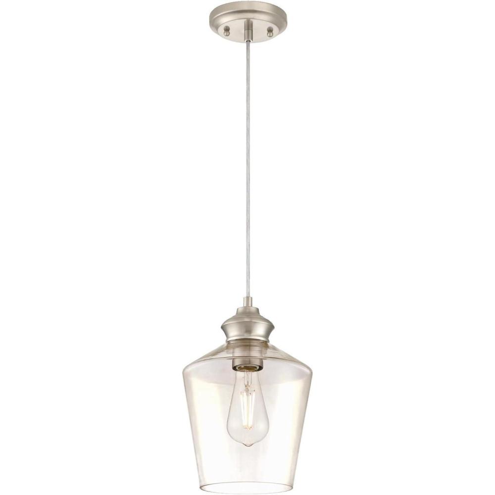 image:imageWestinghouse 6106500 OneLight Indoor Mini Pendant Brushed Nickel Finish with Clear Glass White