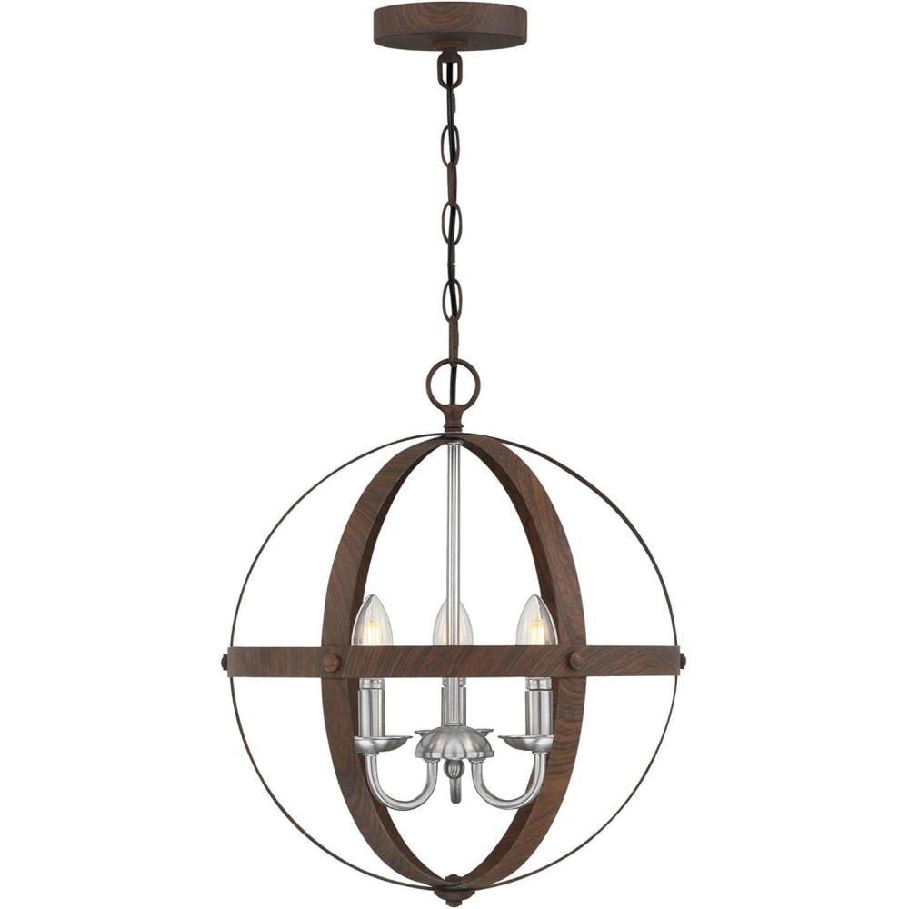 image:imageWestinghouse 6110400 Stella Mira ThreeLight Pendant Antique AshWalnut and Brushed Nickel