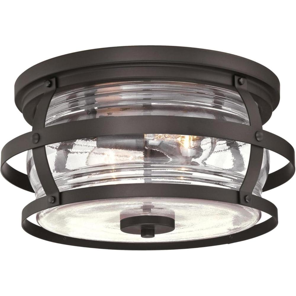 image:imageWestinghouse 6112600 Weatherby 14 Inch RusticArts amp Crafts TwoLight Outdoor Flush Mount Ceiling Light Barnwood Finish Clear Glass bronzeWeathered Bronze