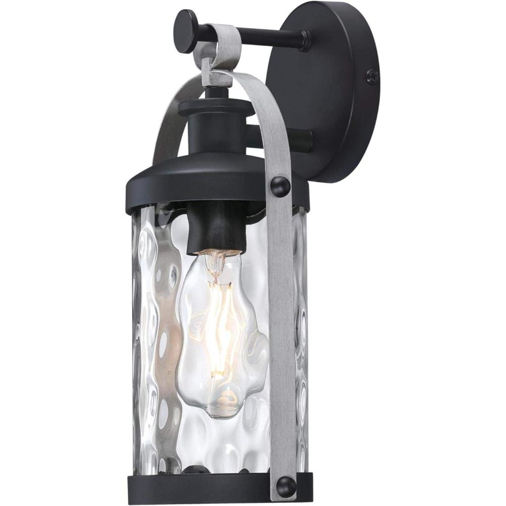 image:imageWestinghouse 6113400 Courtland Grove Transitional OneLight Outdoor Wall Light Matte Black and Antique Pewter Finish Clear Hammered Glass