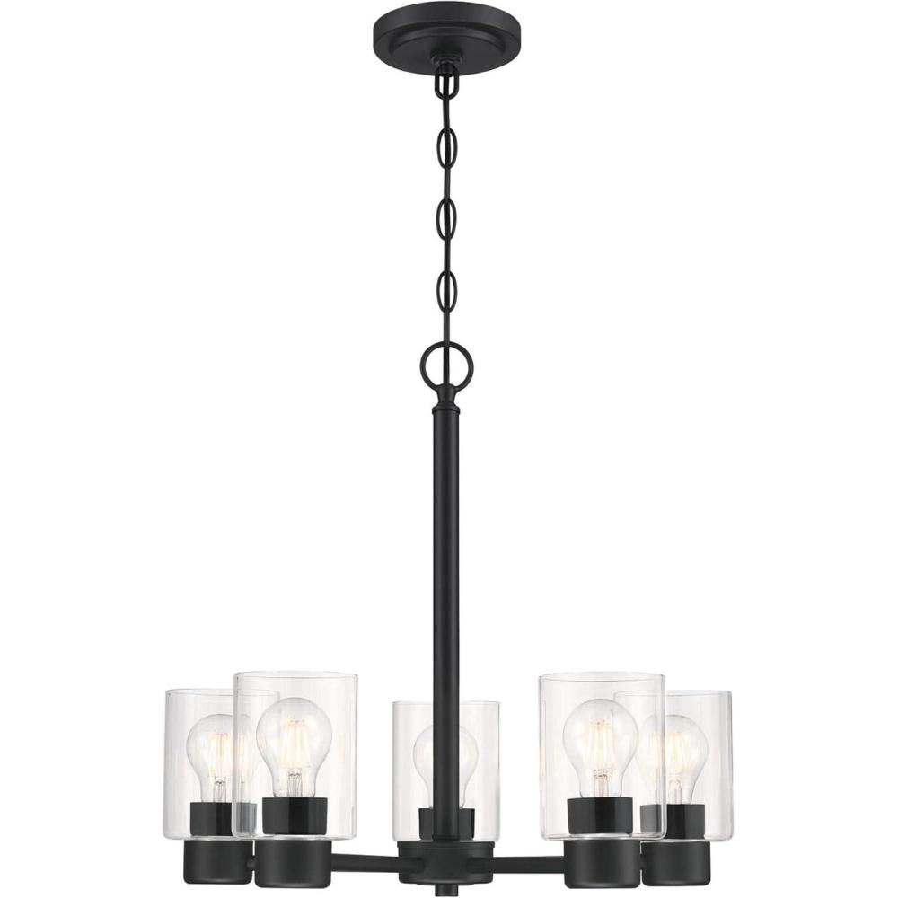 image:imageWestinghouse 6115300 Sylvestre Transitional FiveLight Indoor Chandelier Matte Black Finish Clear GlassMatte Black
