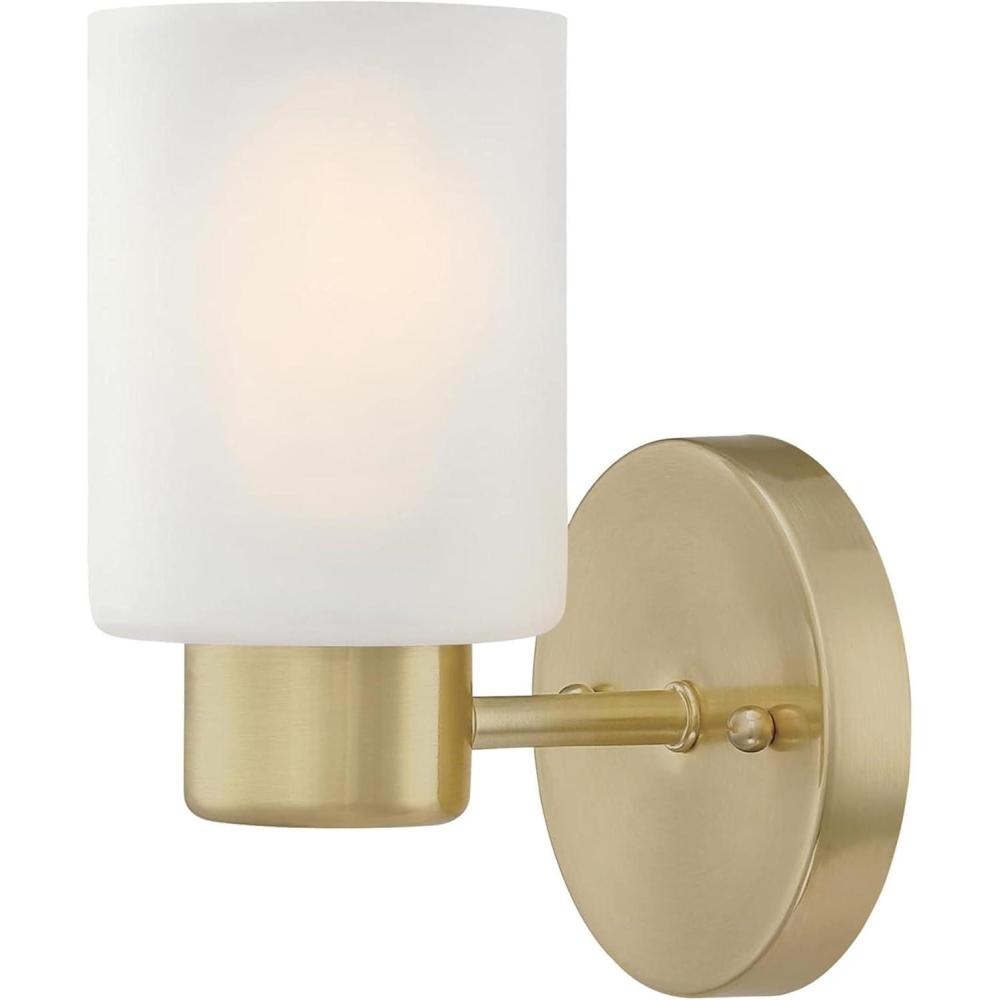 image:imageWestinghouse 6115500 Sylvestre Transitional OneLight Indoor Wall Light Fixture Matte Black Finish Clear GlassChampagne Brass