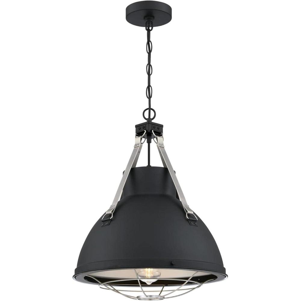 image:imageWestinghouse 6116300 Bartley VintageStyle OneLight Indoor Pendant Light Matte Black Finish with Dark Pewter Accents Cage Shade