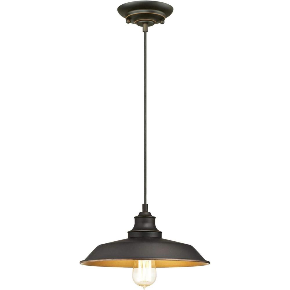 image:imageWestinghouse 6116600 Iron Hill VintageStyle OneLight Indoor Pendant Light Oil Rubbed Bronze Finish with Highlights Clear Seeded GlassOil Rubbed Bronze Bronze