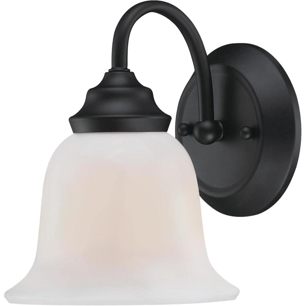 image:imageWestinghouse 6117300 Harwell Traditional OneLight Indoor Wall Light Fixture Matte Black Finish White Opal Glass