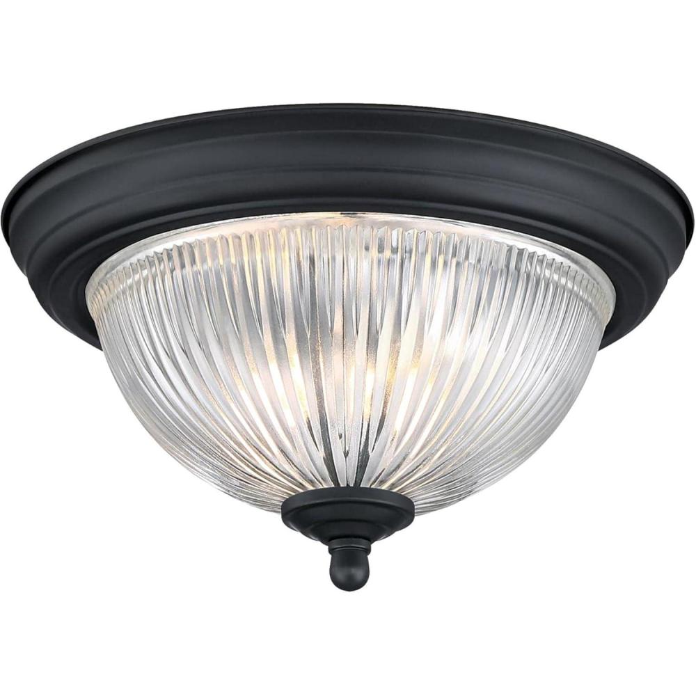 image:imageWestinghouse 6117700 Traditional OneLight 11 Inch Indoor Flush Mount Ceiling Light Fixture Matte Black Finish Crystal Ribbed GlassCrystal Ribbed Glass