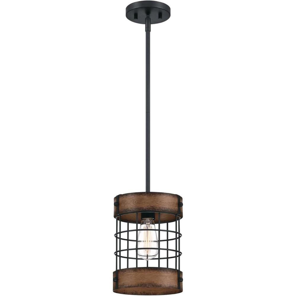 image:imageWestinghouse 6117900 Langston VintageStyle OneLight Indoor Pendant Light Matte Black Finish with Barnwood Accents Cage ShadeMatte Black and Barnwood