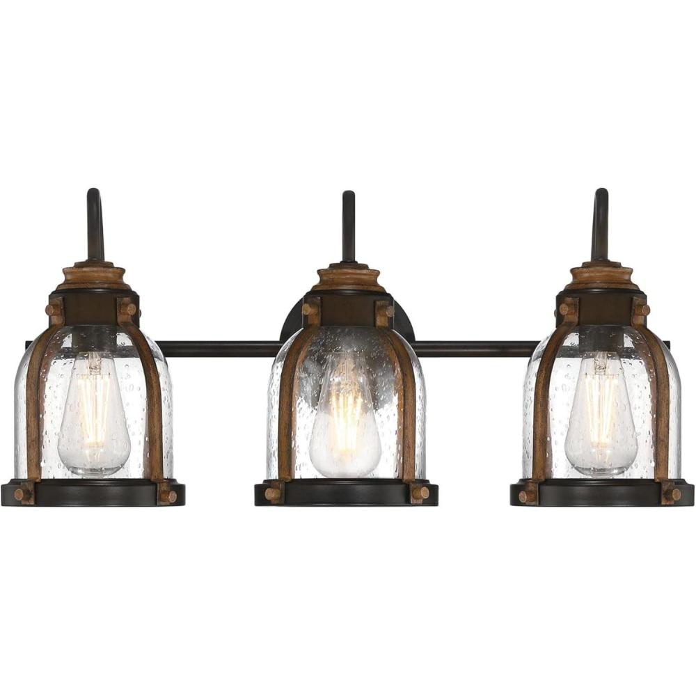 image:imageWestinghouse 6118200 Cindy VintageStyle ThreeLight Indoor Vanity Light Fixture Oil Rubbed Bronze Finish with Barnwood Accents Clear Seeded Glass