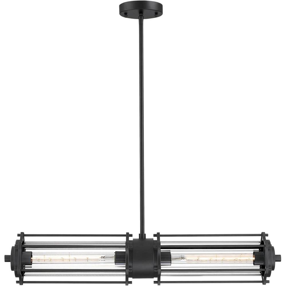 image:imageWestinghouse 6118400 Marlowe IndustrialStyle TwoLight LED Indoor Pendant Light Matte Black Finish Clear Ribbed Glass