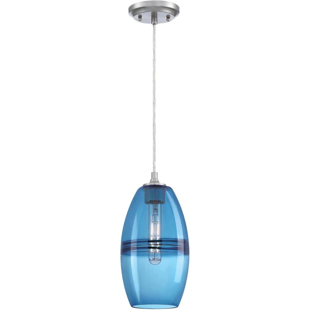 image:imageWestinghouse 6118700 Soren Contemporary OneLight Indoor Mini Pendant Light Brushed Nickel Finish Sapphire Glass BlueBlue
