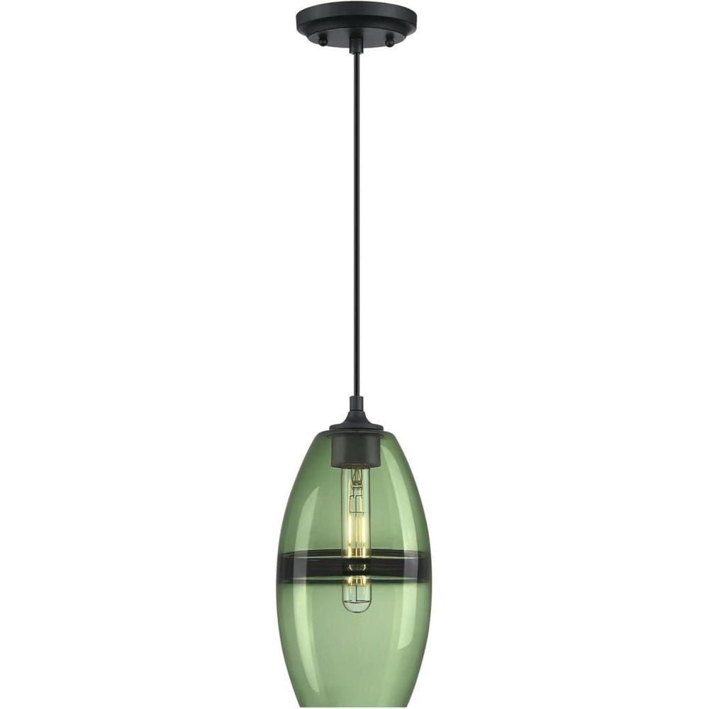 image:imageWestinghouse 6118700 Soren Contemporary OneLight Indoor Mini Pendant Light Brushed Nickel Finish Sapphire Glass BlueMatte Black with Forest Glass
