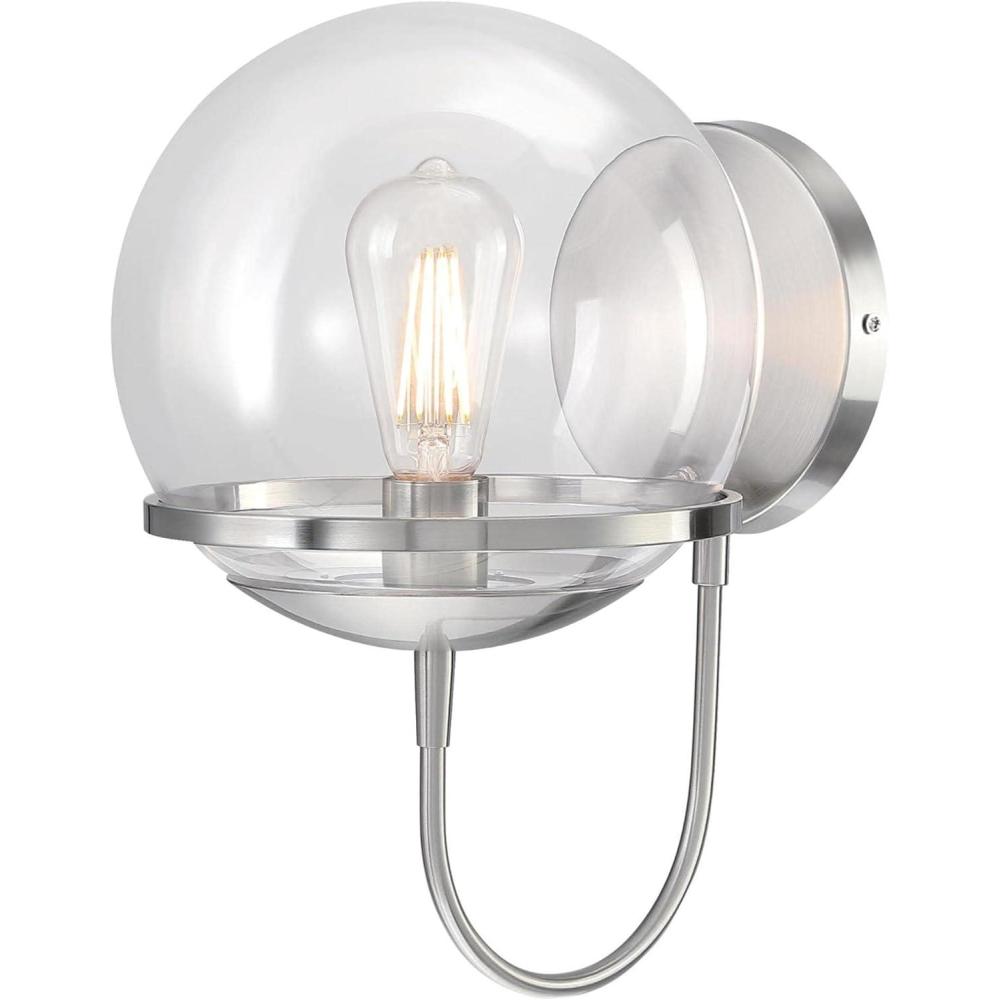 image:imageWestinghouse 6119200 Marla Contemporary OneLight Indoor Wall Light Fixture Brushed Nickel Finish Clear Glass