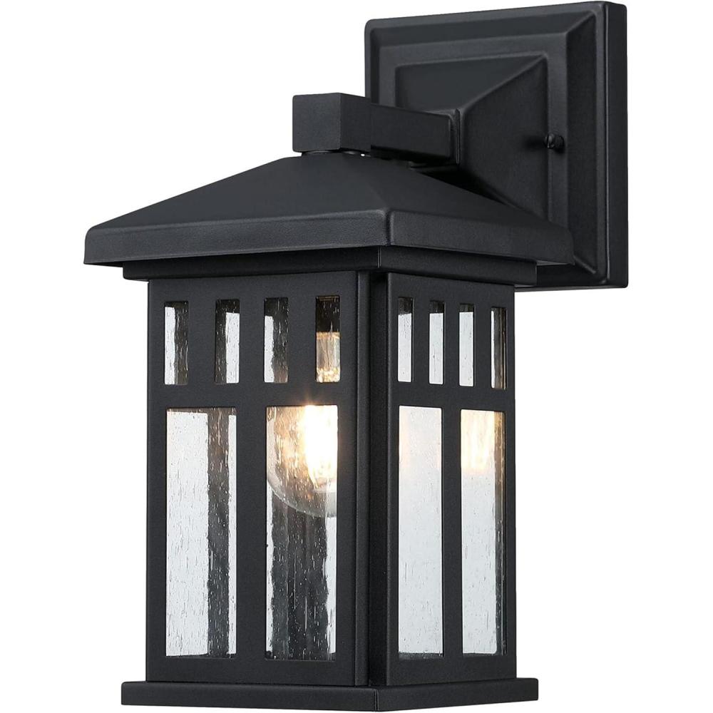 image:imageWestinghouse 6120800 Burnham CraftsmanStyle One Light Outdoor Wall Fixture Textured Black Finish Clear Seeded GlassTextured Black