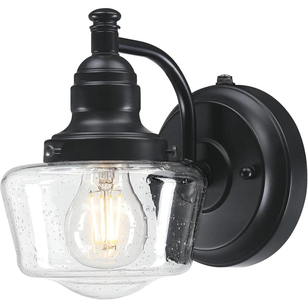 image:imageWestinghouse 6121200 Eddystone Traditional One Light Outdoor Wall Fixture with Dusk to Dawn Sensor Matte Black Finish Clear Seeded Glass