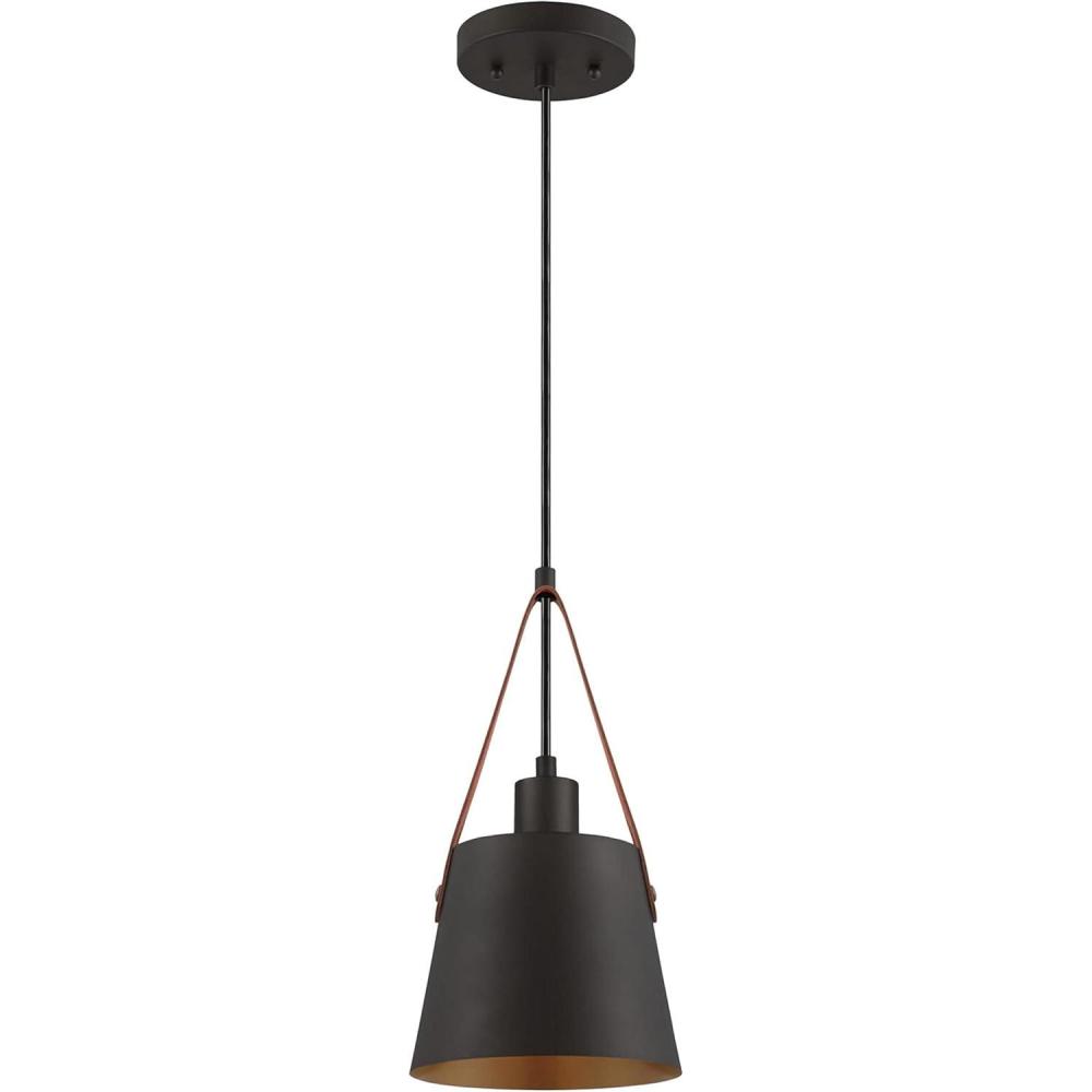 image:imageWestinghouse 6125300 Pasco Contemporary One Light Indoor Mini Pendant BlackBronze Finish with Leather Strap