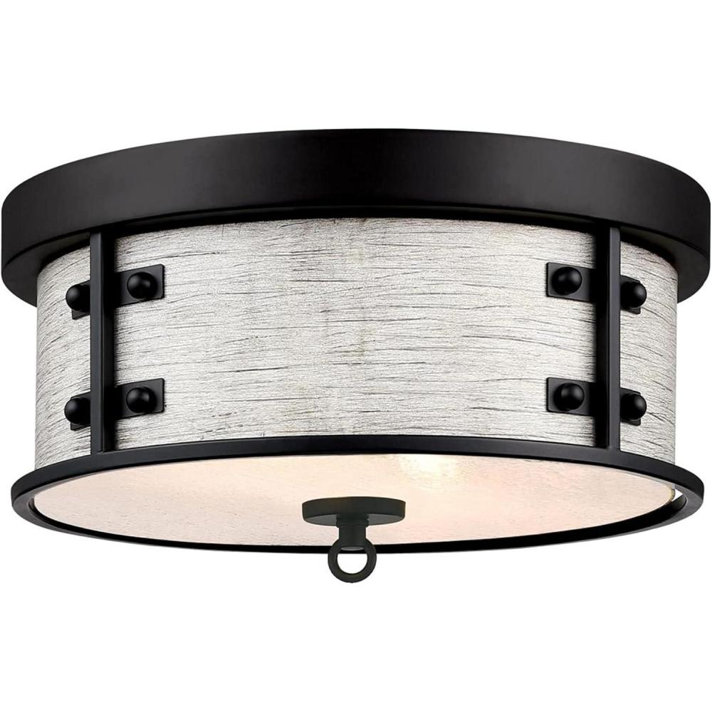 image:imageWestinghouse 6126100 Callowhill CraftsmanStyle 13 Inch Two Light Flush Mount Ceiling Fixture Matte Black and Antique Ash Finish Clear Seeded Glass