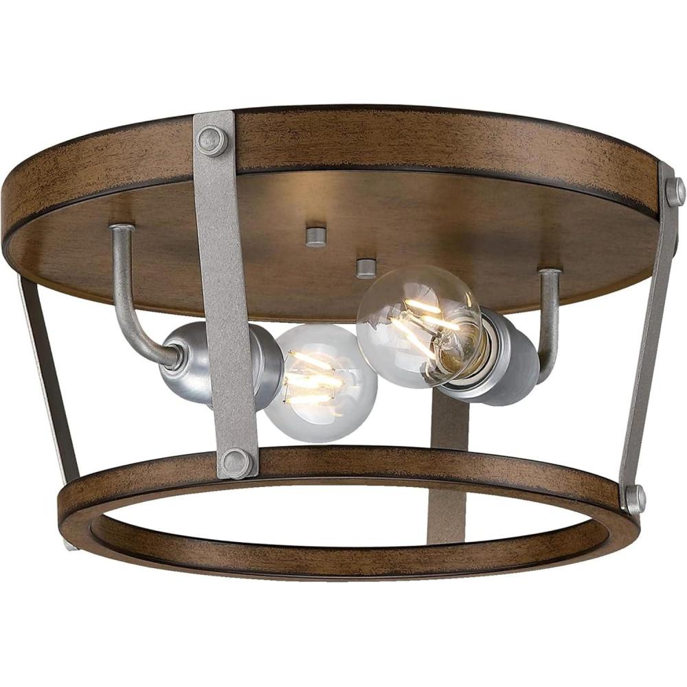 image:imageWestinghouse 6126200 Elway VintageStyle 14 Inch Two Light Flush Mount Ceiling Fixture Barnwood Finish with Galvanized Steel Accents