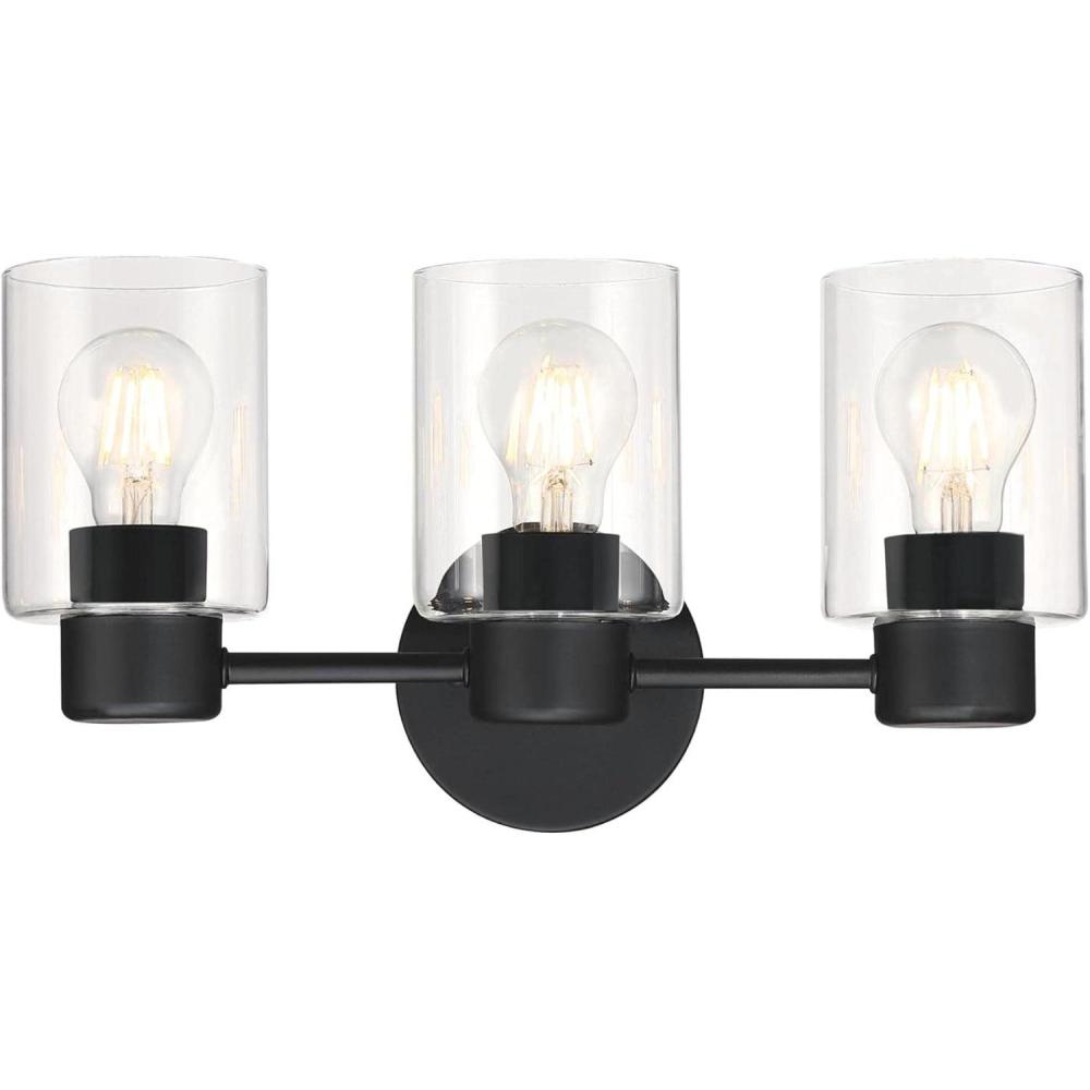 image:imageWestinghouse 6126700 Sylvestre Transitional Three Light Wall Fixture Champagne Brass Finish Frosted GlassMatte Black