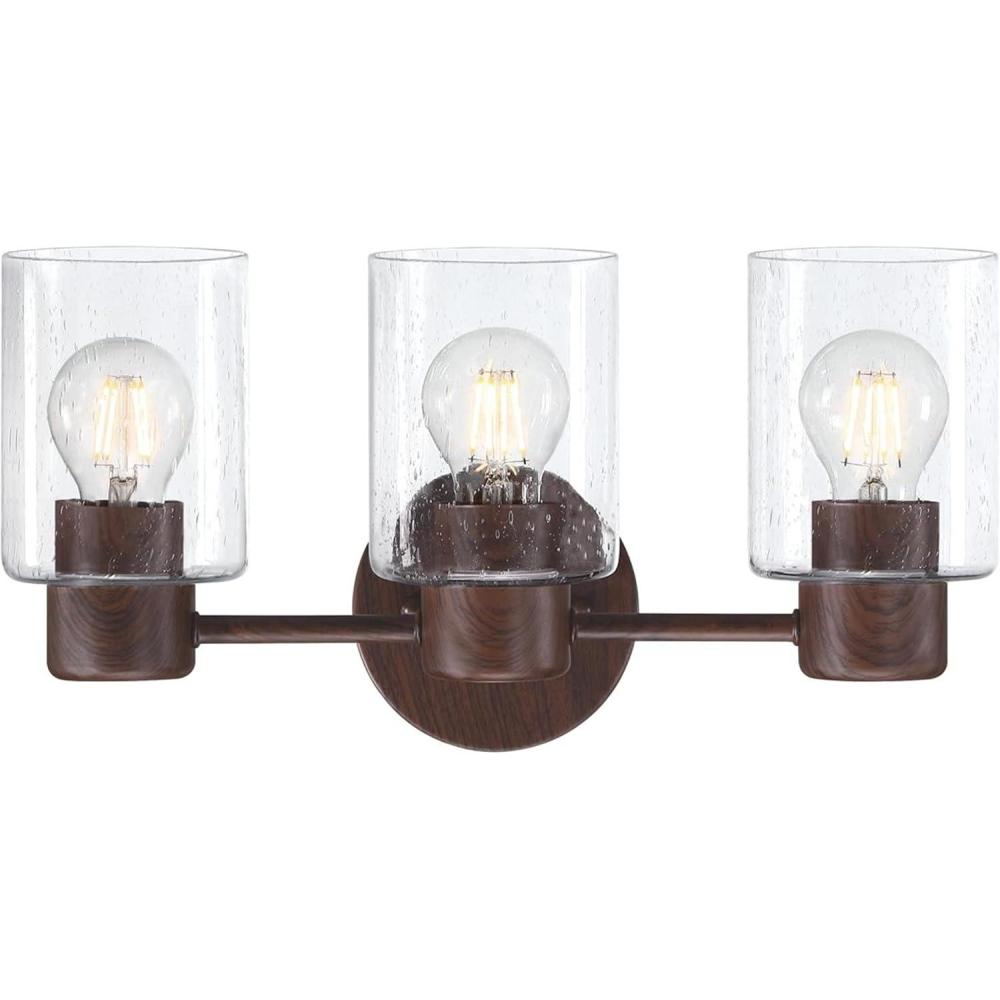 image:imageWestinghouse 6126700 Sylvestre Transitional Three Light Wall Fixture Champagne Brass Finish Frosted GlassWalnut