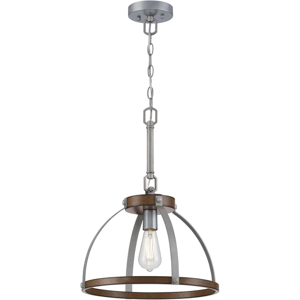 image:imageWestinghouse 6127500 Oak Lane VintageStyle One Light Indoor PendantSemiFlush Mount Ceiling Fixture Barnwood Finish with Galvanized Steel Accents